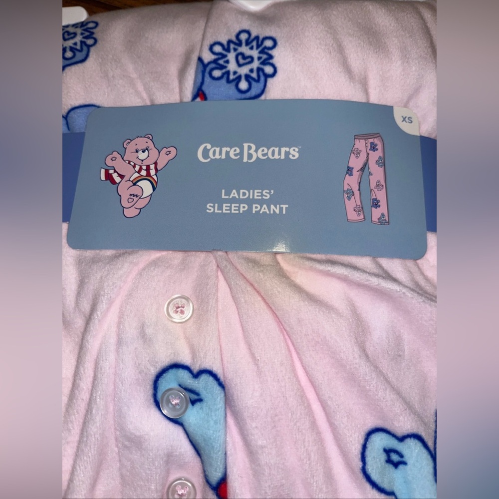 Care Bears Pink & Blue Ladies' Sleep Pants Sparkle Waistband Adorable Pajama